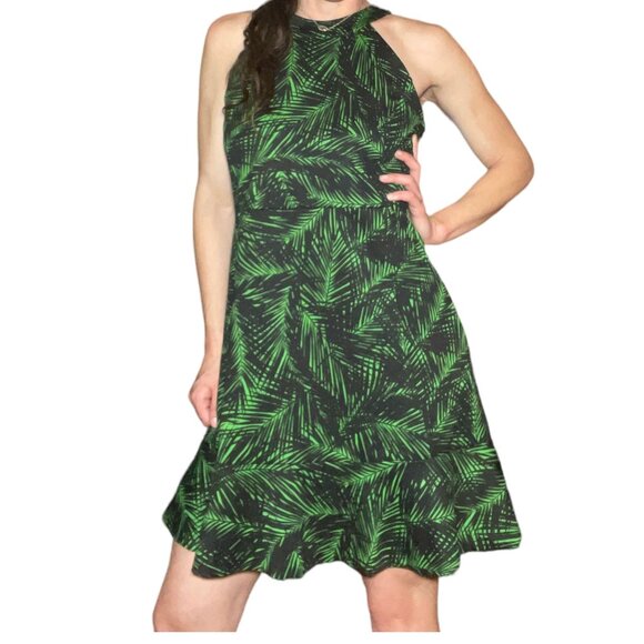 Michael Kors Green and Black Palm Print Knit Dress large - Picture 11 of 11